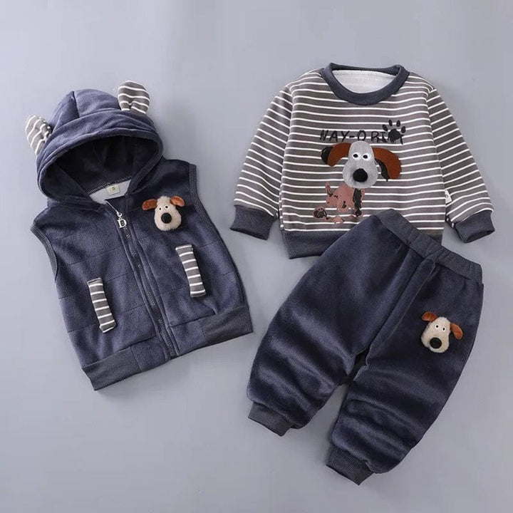 Baby Outfit Set: Bear-Themed Jacket Vest and Pants