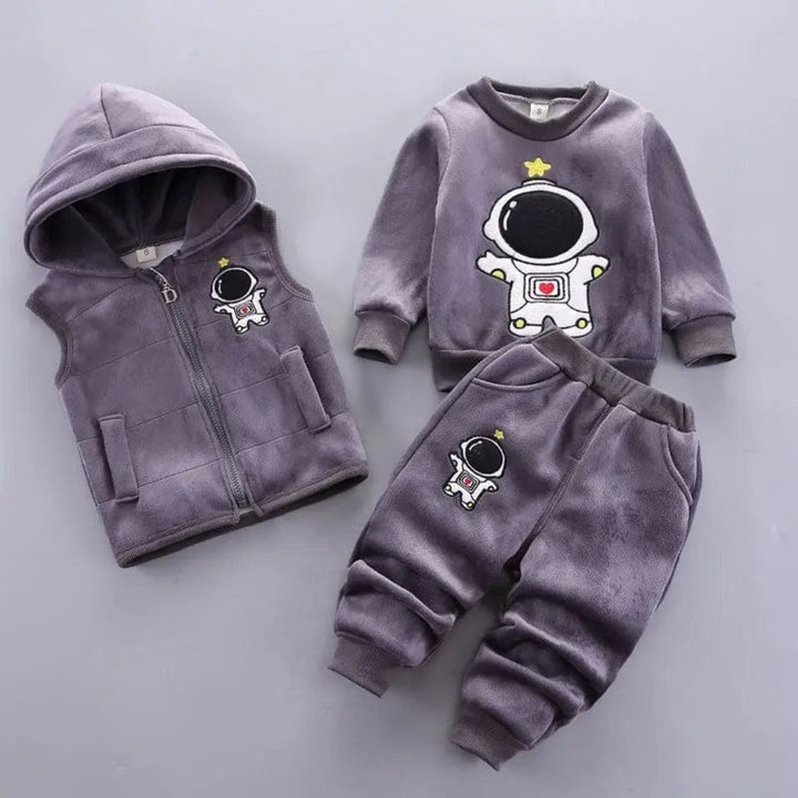 Baby Outfit Set: Bear-Themed Jacket Vest and Pants