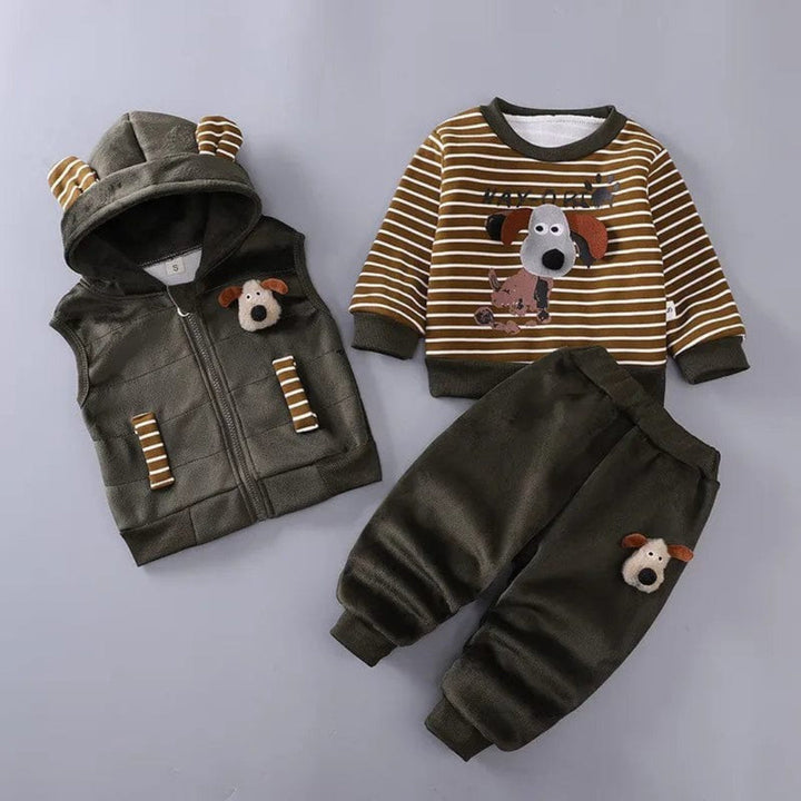 Baby Outfit Set: Bear-Themed Jacket Vest and Pants