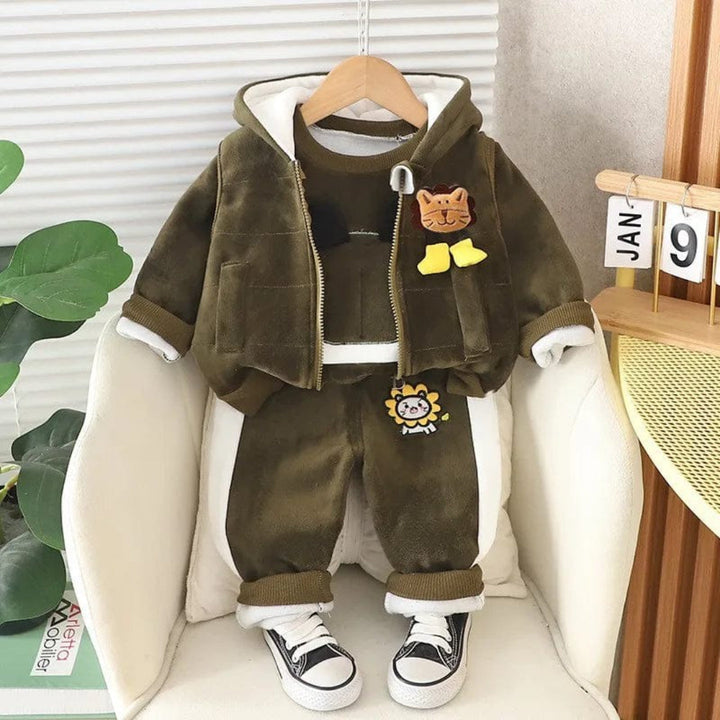 Baby Outfit Set: Bear-Themed Jacket Vest and Pants