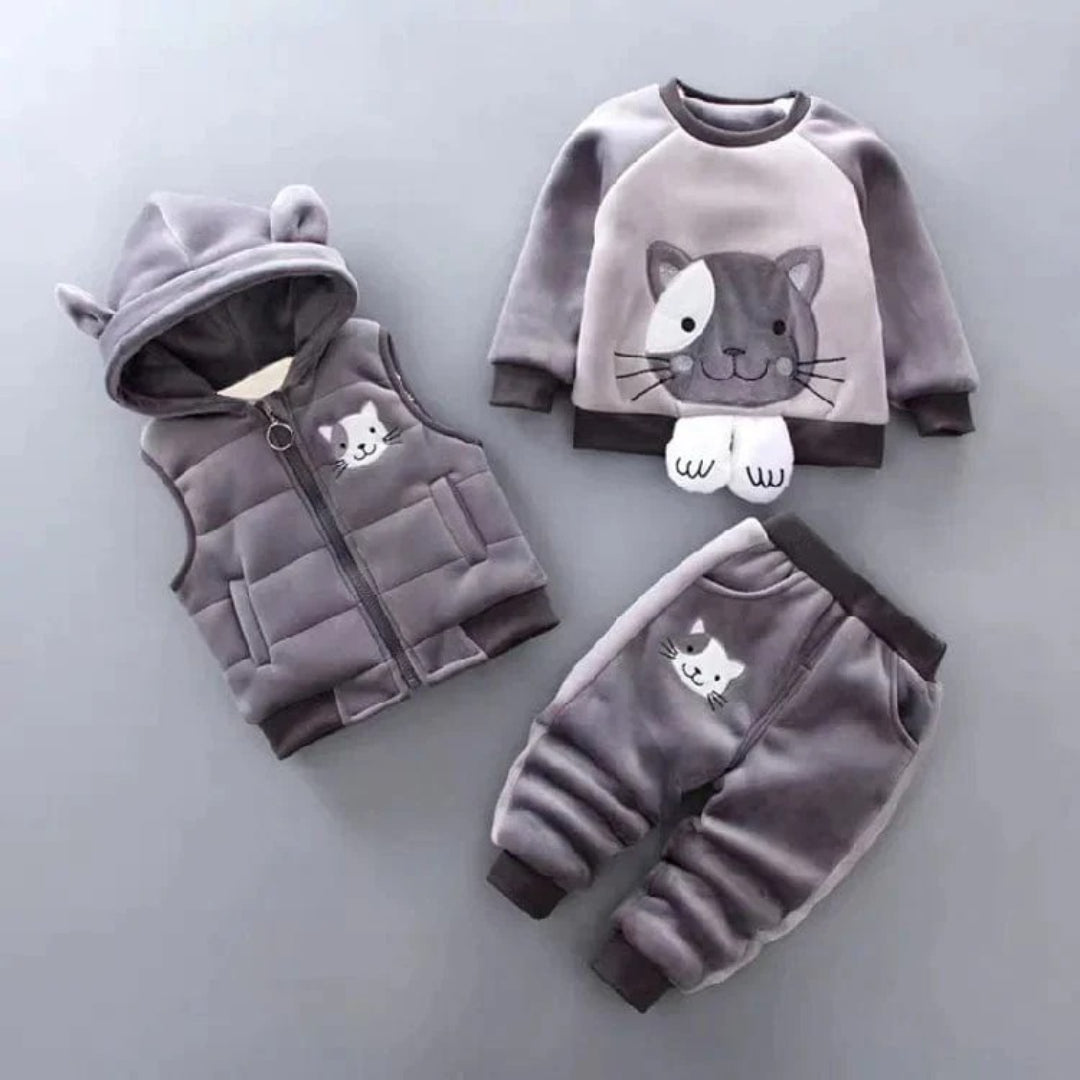 Baby Outfit Set: Bear-Themed Jacket Vest and Pants