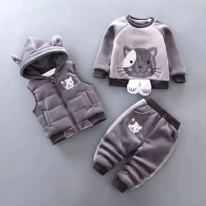 Baby Outfit Set: Bear-Themed Jacket Vest and Pants