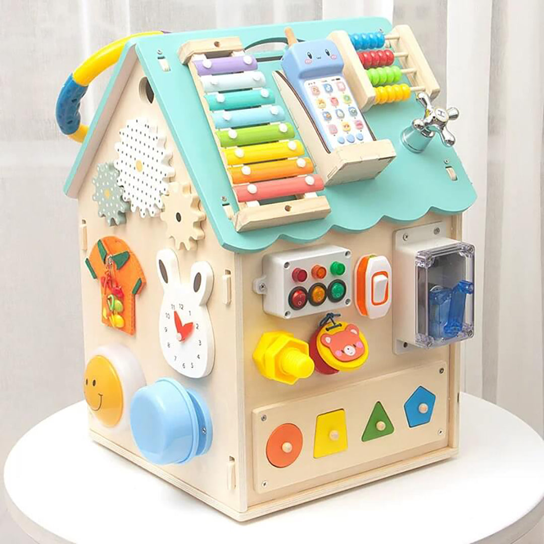 Children's Wooden Learning House with Interactive Features