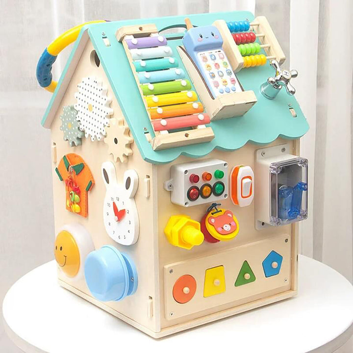 Children's Wooden Learning House with Interactive Features