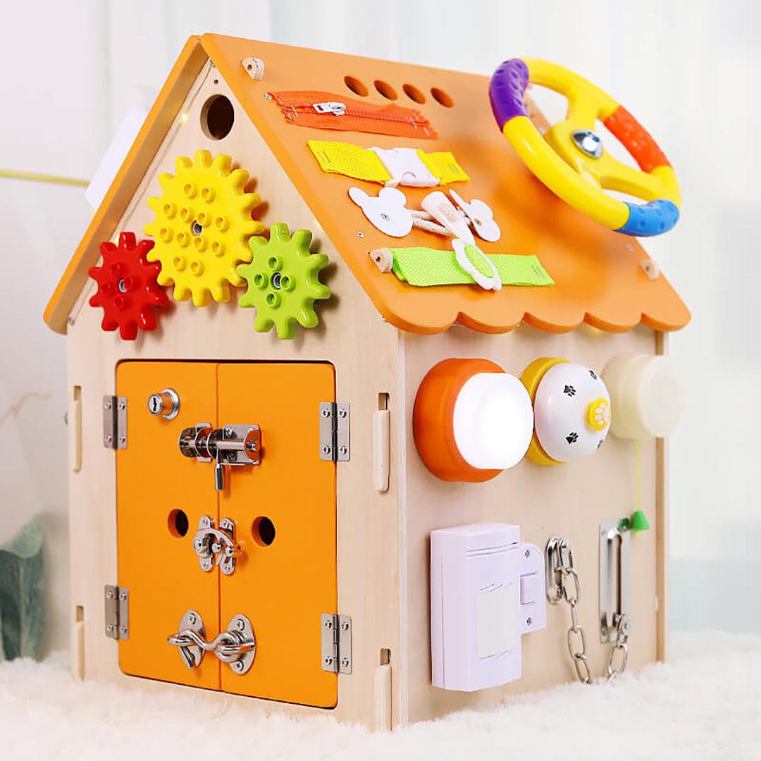 Children's Wooden Learning House with Interactive Features