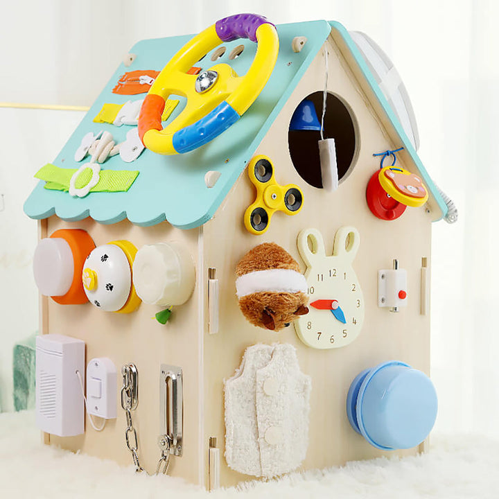 Children's Wooden Learning House with Interactive Features