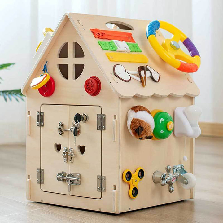 Children's Wooden Learning House with Interactive Features