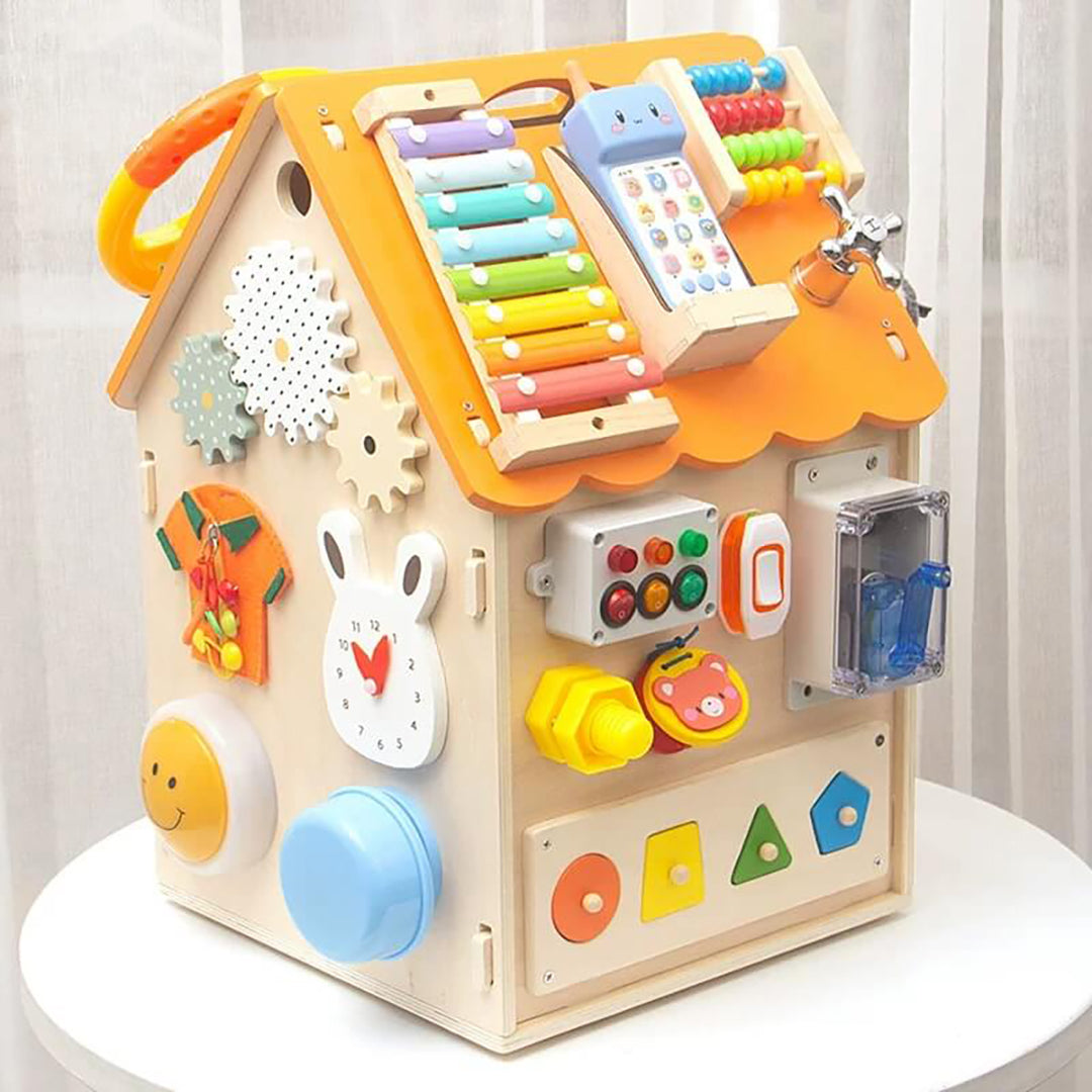 Children's Wooden Learning House with Interactive Features
