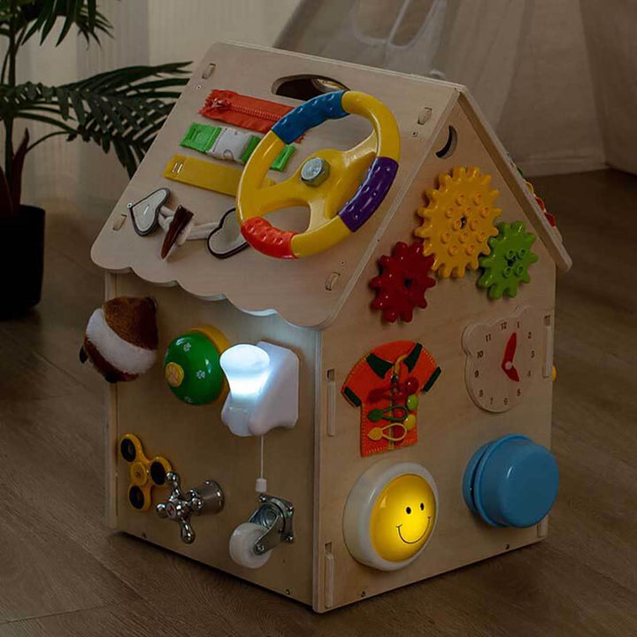 Children's Wooden Learning House with Interactive Features