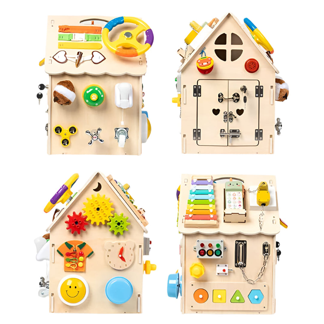 Children's Wooden Learning House with Interactive Features