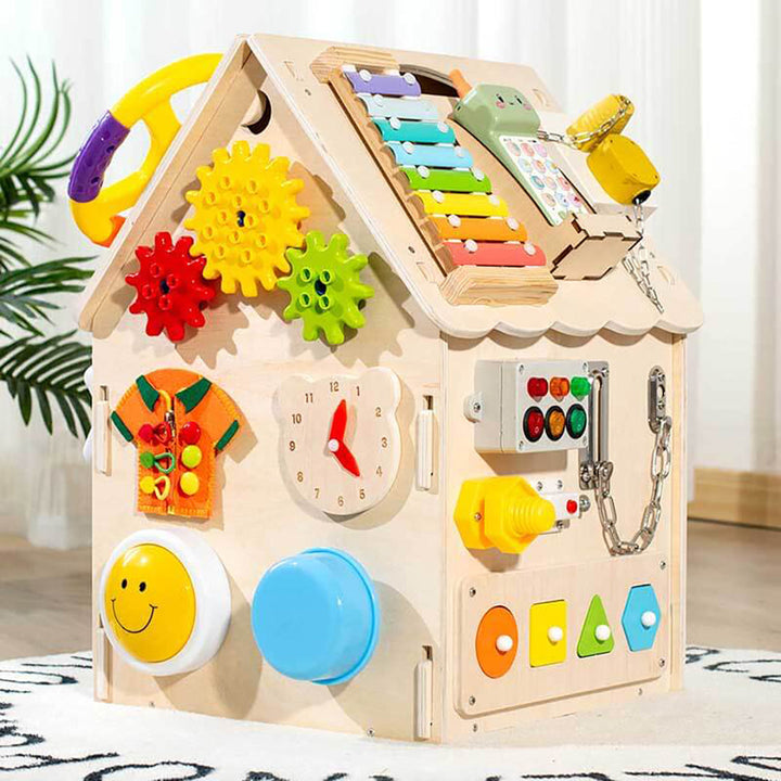 Children's Wooden Learning House with Interactive Features