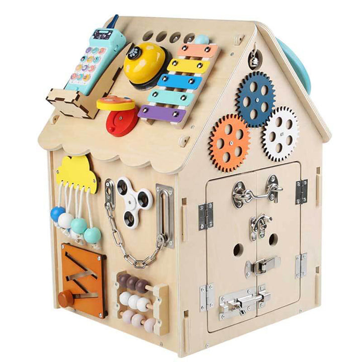 Children's Wooden Learning House with Interactive Features