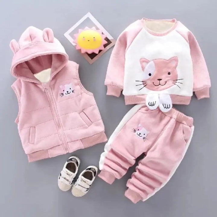 Baby Outfit Set: Bear-Themed Jacket Vest and Pants