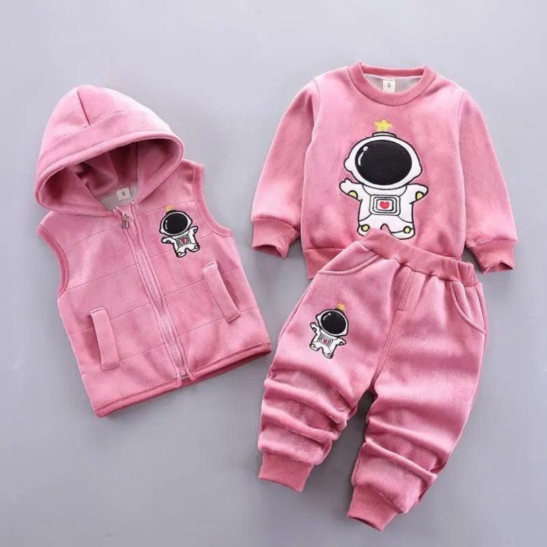 Baby Outfit Set: Bear-Themed Jacket Vest and Pants