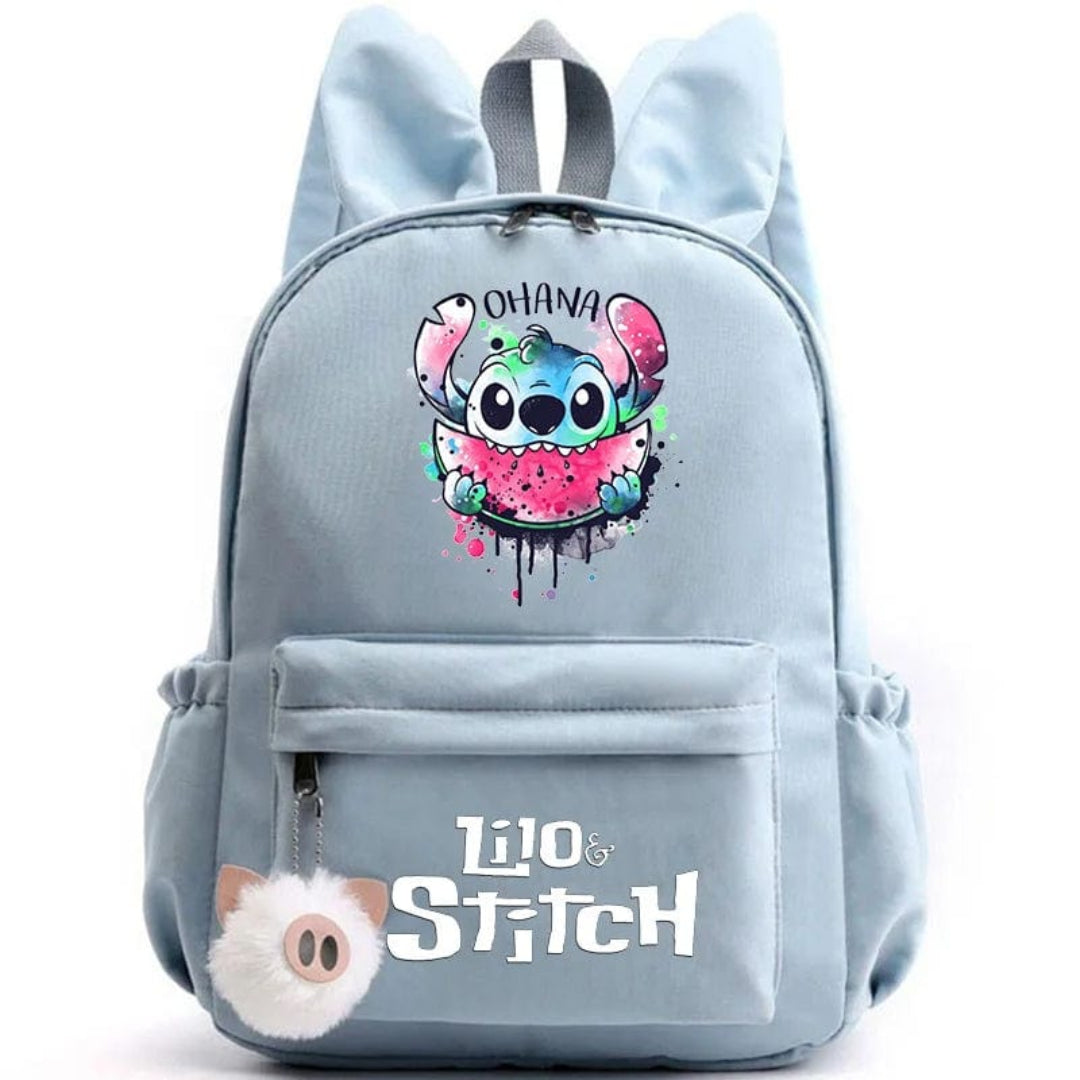 Stitch-Themed School Backpack with Keychain