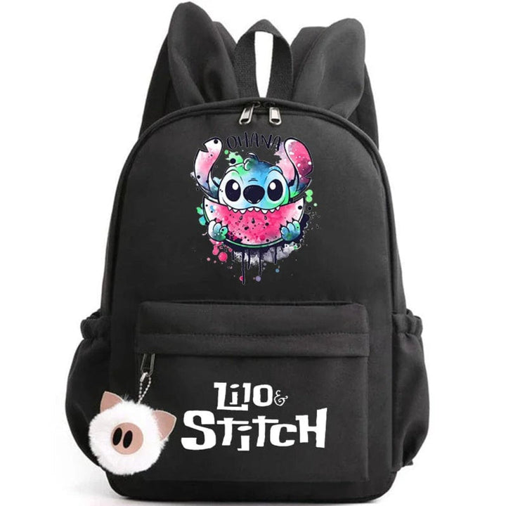 Stitch-Themed School Backpack with Keychain