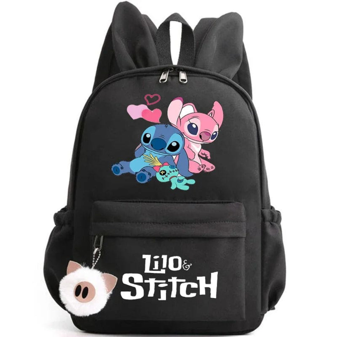 Stitch-Themed School Backpack with Keychain