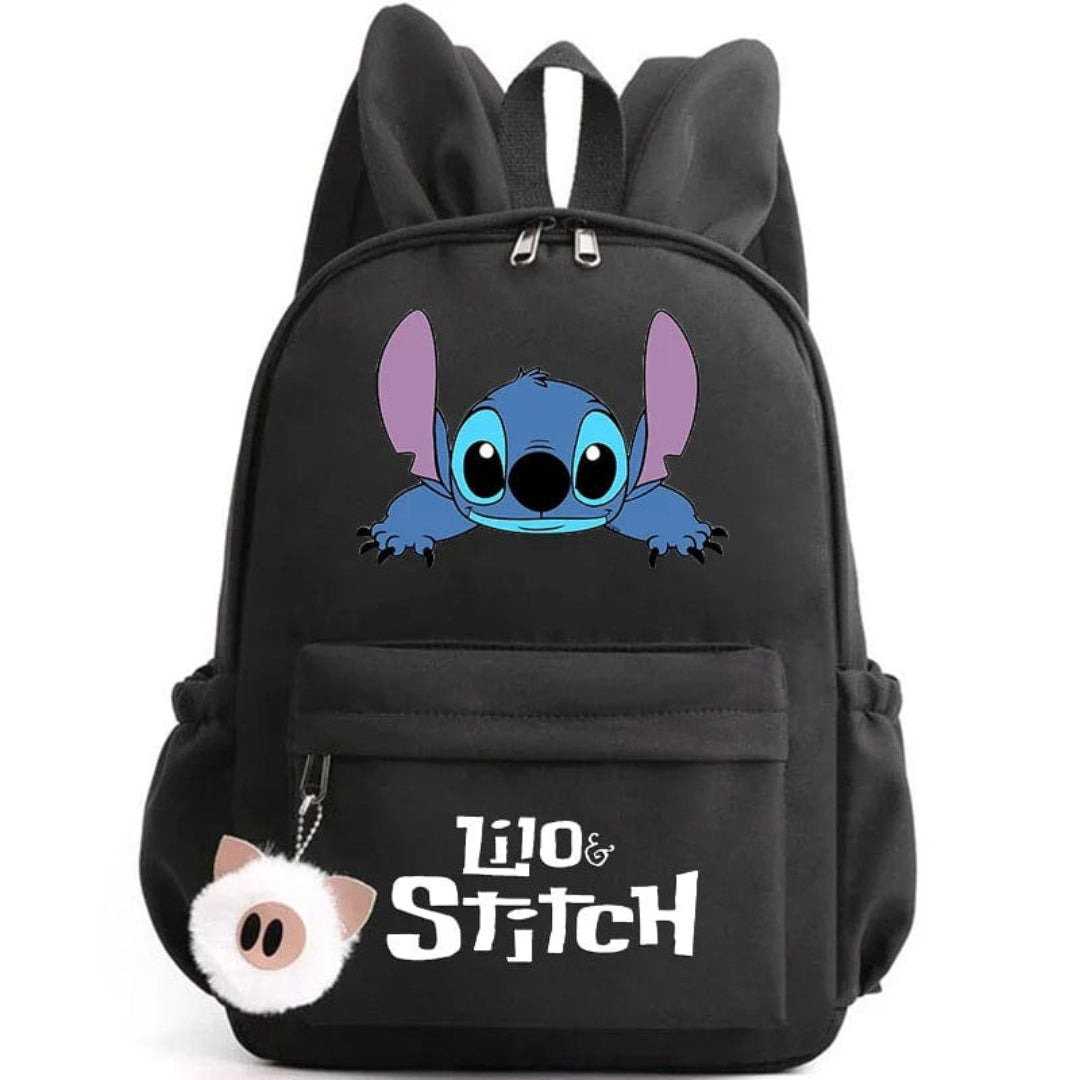 Stitch-Themed School Backpack with Keychain