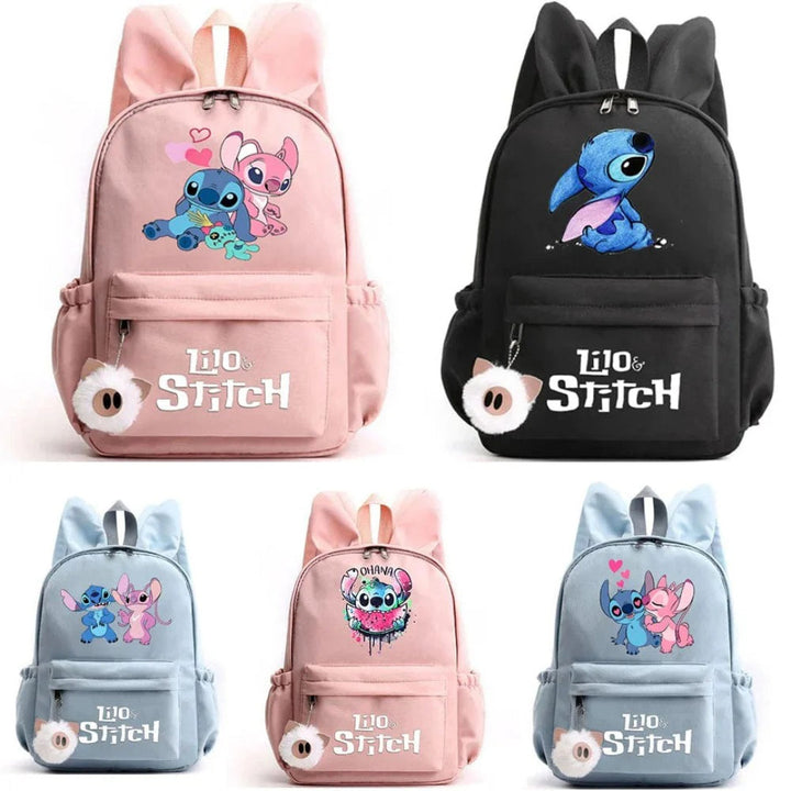 Stitch-Themed School Backpack with Keychain