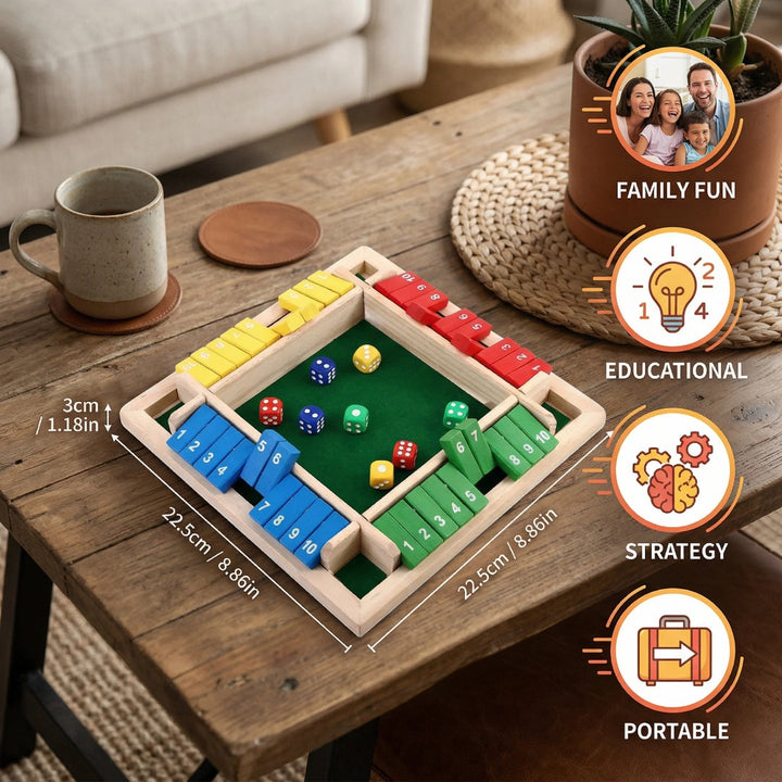 Wooden Shut the Box Game - Family Fun for Up to 4 Players